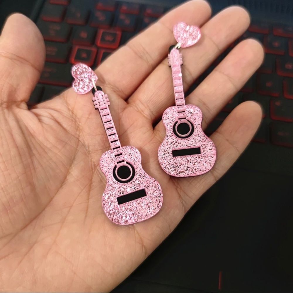 Pink Light Guitar Earrings
